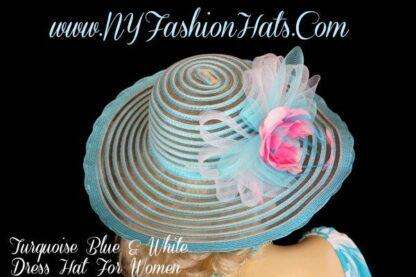 Ladies Turquoise Blue White Pink Vintage Flower, Women's Church Wedding Dress Hats 4jj0p