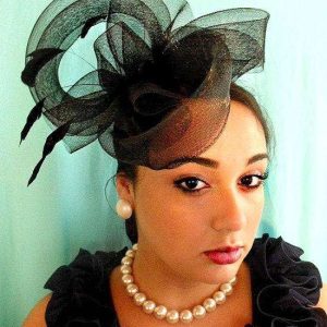 Women's Black Couture Wedding Fascinator Satin Hairband Cocktail Hat Bridal Headpiece, Mother Of The Bride Hats