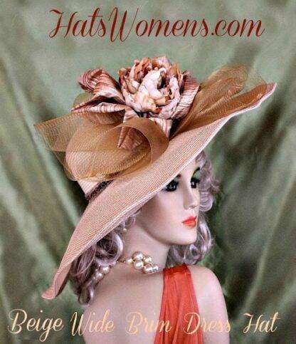 Ladies Beige Wide Brim Kentucky Derby Hat Wedding Hats 221 - Image 2