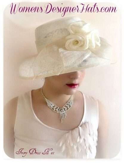 Kentucky Derby Hat, Hats For Horse Races, Ivory Sinamay Straw Spring Wide Brim Wedding Hat, Women's Couture Designer Dress Hats, Darlene - Image 3