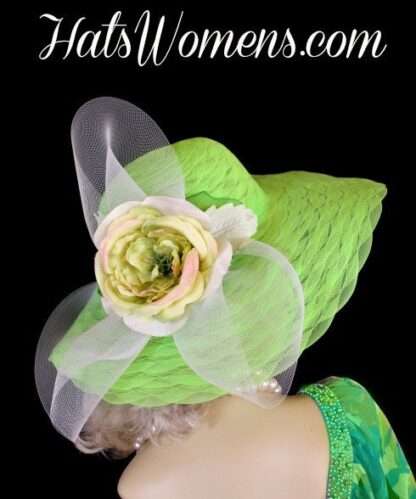 Woman's Lime Kelly Celery Green Ivory Wedding Bridal Hat Church Hats - Image 3