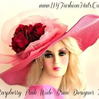 Kentucky Derby Hat, Designer Hats For Horse Races, Big Wide Brim Hat, Pink Formal Dres Hat, NYFashionHats Millinery, Belmont Stakes Hat, Liz