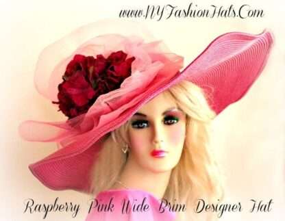 Kentucky Derby Hat, Designer Hats For Horse Races, Big Wide Brim Hat, Pink Formal Dres Hat, NYFashionHats Millinery, Belmont Stakes Hat, Liz