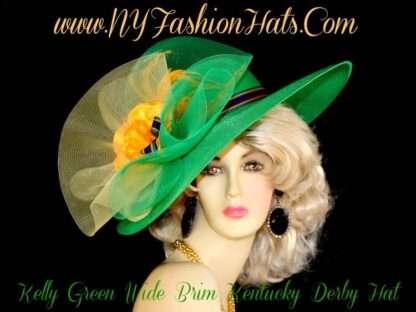 Ladies Kelly Green Gold Yellow Blue Designer Hat With Flowers Rm09