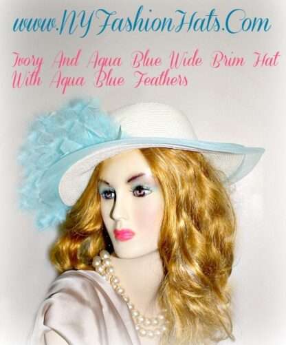 Women'a Aqua Ivory Special Occasion Kentucky Derby Hat Ny Fashion Hats