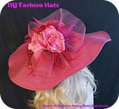 Ladies Raspberry Magenta Hot Pink Wide Brim Derby Dress Wedding Hat, Church Hats - Image 3