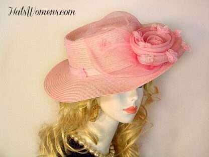 Ladies Pink Designer Fashion Wedding Large Bow Hat, Couture Bridal Special Occasion Hats - Image 2