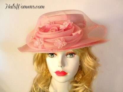 Ladies Pink Designer Fashion Wedding Large Bow Hat, Couture Bridal Special Occasion Hats