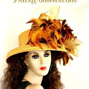 Gold Designer Dress Kentucky Derby Hat, Wedding Occasion Hats
