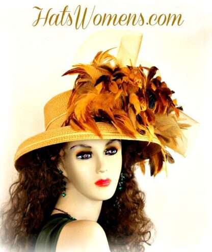 Gold Designer Dress Kentucky Derby Hat, Wedding Occasion Hats