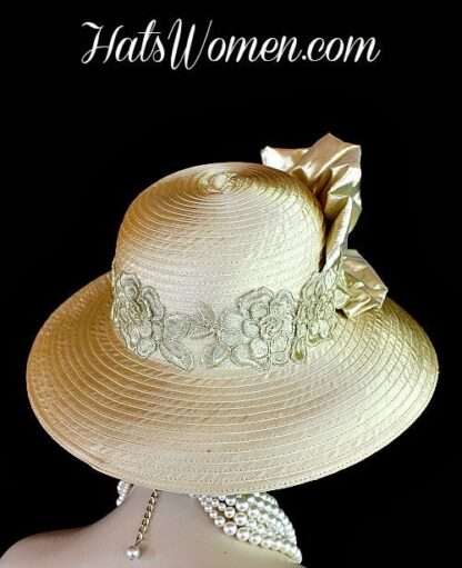 Gold Satin Designer Church Dress Hat For Women, Formal Mother Of The Bride Hat U7771 - Image 2