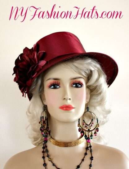 Ladies Burgundy Satin Dressy Fashion Church Hat Custom Hats U991