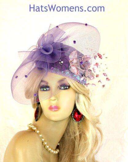 Couture Statement Satin Pillbox Cocktail Hat For Women Lavender Grape Purple Kentucky Derby Hats A9h - Image 3