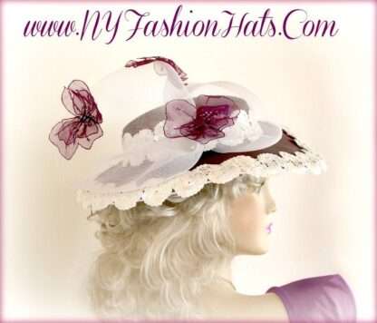 Ladies Eggplant Purple Satin Hat Butterflies Fashion Tea Designer Hats I9q2 - Image 2