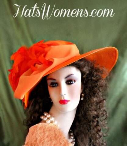 Ladies Orange Straw Braid Designer Dress Hat, Kentucky Derby Hats 2q3