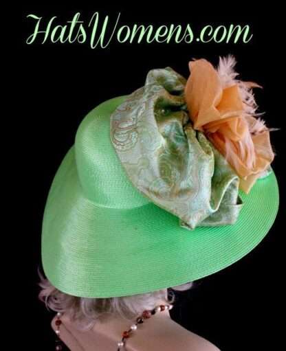 Lime Green Golden Yellow Paisley Bow Kentucky Derby Hat, Woman's Dress Wedding Hats - Image 2