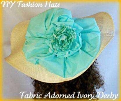 Women's Ivory Aqua Designer Wide Brim Dress Fashion Hat, Weddings Kentucky Derby 8nmn - Image 8