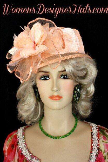 Kentucky Derby Hats Women's Peach Designer Fashion Dress Couture Hat