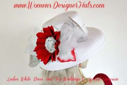 White Silver Red Kentucky Derby Hat, Women's Designer Dress Hats - Image 2