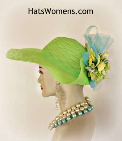 Couture Women's Hat Lime Green Yellow Aqua Blue For Wedding Church Dress Royal Ascot, Melbourne Cup Hats, Kentucky Derby Hats Fl2 - Image 6