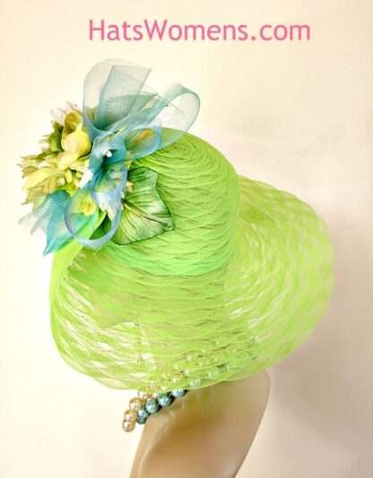 Couture Women's Hat Lime Green Yellow Aqua Blue For Wedding Church Dress Royal Ascot, Melbourne Cup Hats, Kentucky Derby Hats Fl2 - Image 5