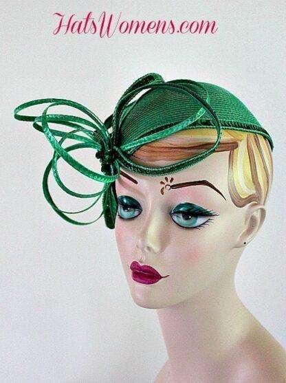 Ladies Kelly Green Cocktail Hat Wedding Pillbox Cloche Formal Couture Bridal Hats - Image 2