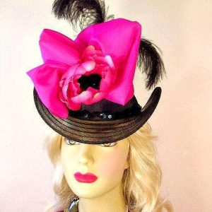 Women's Couture Designer Hats, Black Satin Victorian Edwardian Riding Hat, Carriage Driving Equestrian Dress Hat Headwear, Formal Hats Kira