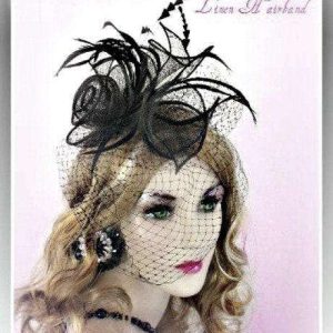 Black Straw Veil Satin Feathered Hairband Wedding Hat Headpiece Cocktail Hats