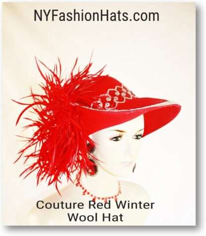 Haute Couture Dramatic Feathered Red Fashion Hat, Statement Hats Women's Millinery, Melbourne Cup Headpiece, Church Weddings 8456 - Image 4