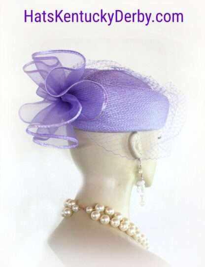 Women's Soft Purple Lavender Pillbox Formal Wedding Hat With A Birdcage Veil, Bespoke Designer Mother Of The Bride Millinery Headwear - Image 3