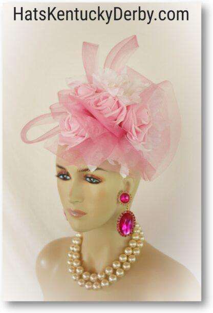 Couture Pink Kentucky Derby Oaks Pillbox Hat With Orchids, Designer Wedding Bridal Brides Headpiece, Statement Hats For Horse Races 8496 - Image 4