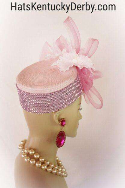 Couture Pink Kentucky Derby Oaks Pillbox Hat With Orchids, Designer Wedding Bridal Brides Headpiece, Statement Hats For Horse Races 8496 - Image 3