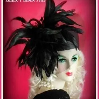 Haute Couture Statement Designer Hats For Women, Black Exotic Feather Pillbox Hat, Hats For Horse Races, NYFashionHats, Wedding Formal Hat