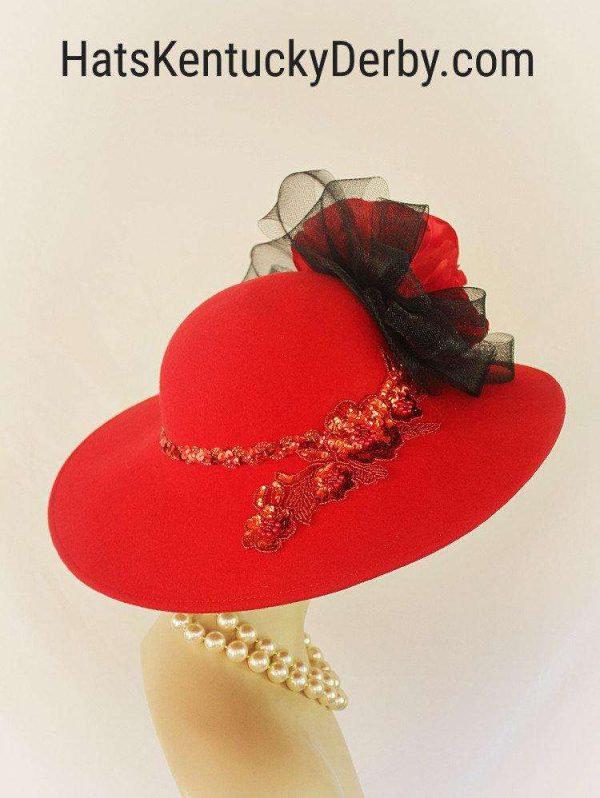 Couture Red Black Winter Designer Hat For Women, Luxury Fashion Hats Motf Premium, Church Wedding Dress Temple Millinery, NYFashionHats Sara - Image 4