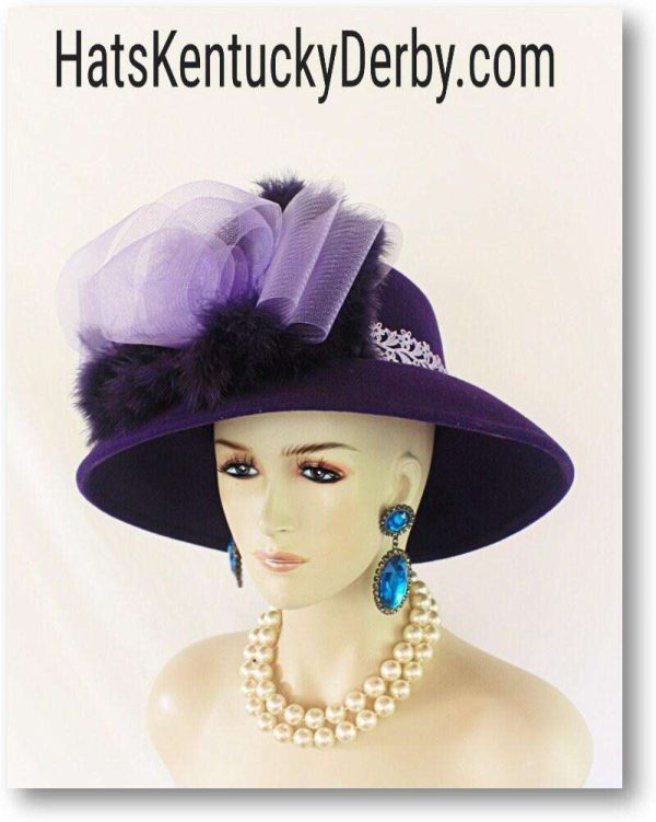 Couture Motf Premium Designer Hat Collection, Hats Purple Winter Wool Luxury Wedding Hat, Church Temple Formal Hat, NYFashionHats Zena - Image 2