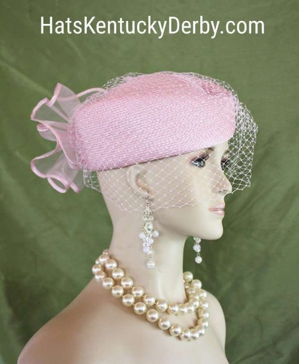 Kentucky Derby Hat, Hats For Horse Races, Pink Pillbox Wedding Bridal Hat, Cocktail Hat Fascinator, Dress Hats With Veils, NYFashionHats, L2 - Image 2