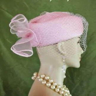 Kentucky Derby Hat, Hats For Horse Races, Pink Pillbox Wedding Bridal Hat, Cocktail Hat Fascinator, Dress Hats With Veils, NYFashionHats, L2