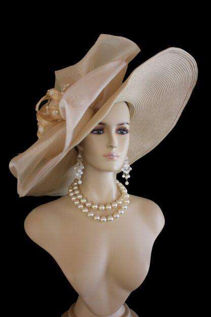 Women's Couture Designer Wedding Bridal Hat, Big Large Wide Brim Hat, Hats For Horse Races Derby, NYFashionHats Custom Millinery Pearl - Image 5