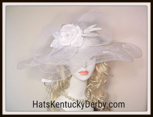 Couture Designer Big Brim Wedding Hat For A Bride With A Rose, Motf Premium Bridal Collection, Hats For Horse Races, NYFashionHats Emmy