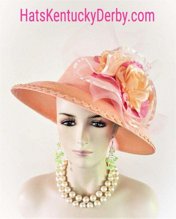 Couture Statement Peach Pink Wedding Hat For Women, Hats For Horse Races, Kentucky Derby Hat, Mother Of The Bride, NYFashionHats Millinery - Image 3