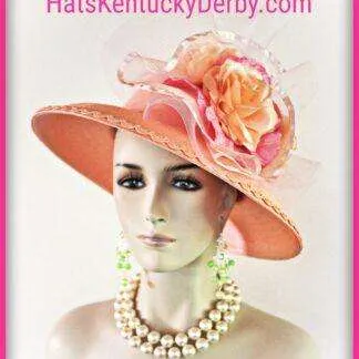 Couture Statement Peach Pink Wedding Hat For Women, Hats For Horse Races, Kentucky Derby Hat, Mother Of The Bride, NYFashionHats Millinery