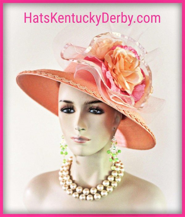 Couture Statement Peach Pink Wedding Hat For Women, Hats For Horse Races, Kentucky Derby Hat, Mother Of The Bride, NYFashionHats Millinery