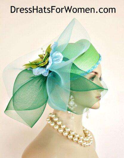 Hat Lime Kelly Green Baby Turquoise Blue Pillbox Dramatic Women's Wedding Church Hats 222