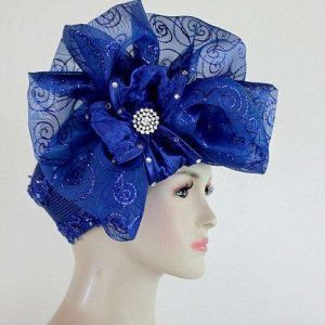 Royal Blue Big Bow Pillbox Cocktail Hat, Wedding Bridal Headpiece, Formal Church Dress Hat For Women, NYFashionHats, Couture Designer Hats