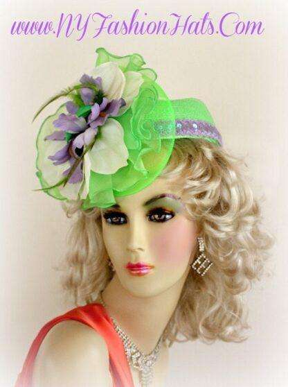 Lime Green Lavender White Formal Wedding Designer Hat P55 Hats