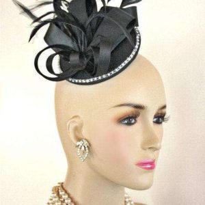 Black Satin Couture Designer Cocktail Hat Bridal Headpiece, Champagne Beige Fascinator, Metallic Silver Wedding Bridal Hat, NYFashionHats