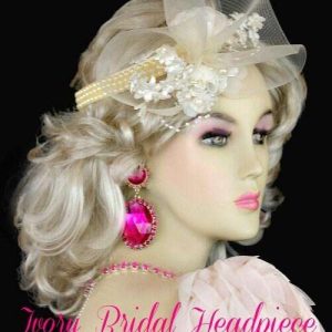 Ivory Cocktail Hat For Weddings With Roses Pearls, Bridal Headpiece Fascinator 9iu7