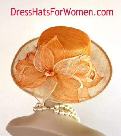 Ladies Orange Soft Ivory Beige Wide Brim Sinamay Straw Hat, Hats For Horse Races, Kentucky Derby Hat, NYFashionHats Millinery, Ada - Image 2