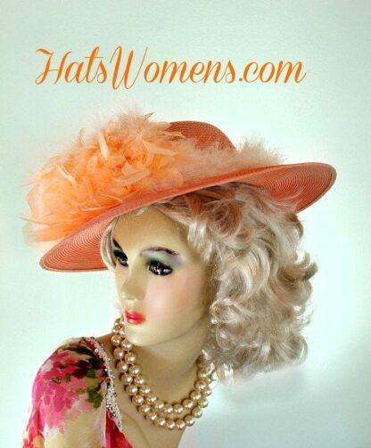 Ladies Peach Light Orange Kentucky Derby Racing Hat, Women's Wedding Hats