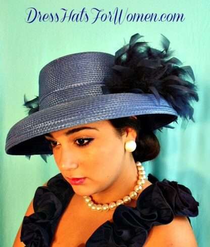 Royal Blue Custom Dress Kentucky Derby Hat With Your Choice Of Feather And Hat Colors, Wedding Church Fashion Hats For Women 873